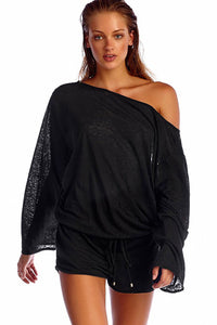 Sexy Black Oversize Bodice Long Sleeve Hollow-out Back Romper