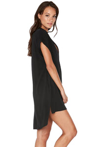Sexy Black Oversize Shirt Style Beach Cover Up