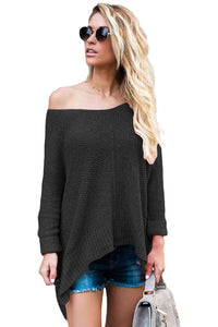 Sexy Black Oversized Knit High-low Slit Side Sweater