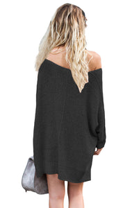 Sexy Black Oversized Knit High-low Slit Side Sweater