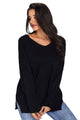 Sexy Black Oversized Long Sleeve Knitted V-Neck Sweater