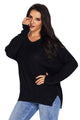 Sexy Black Oversized Long Sleeve Knitted V-Neck Sweater