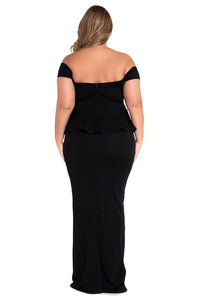 Sexy Black Peplum Maxi Dress With Drop shoulder