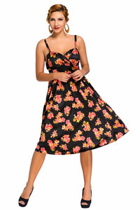 Sexy Black Pin-up Digital Floral Swing Vintage Dress