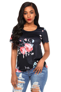 Sexy Black Pink Floral Scalloped Top