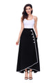 Sexy Black Piped Button Embellished High Waist Maxi Skirt