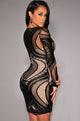 Sexy Black Plus Lace Nude Illusion Long Sleeves Bodycon Dress