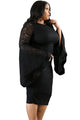 Sexy Black Plus Size Bell Sleeves Lace Dress