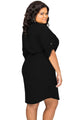 Sexy Black Plus Size Belted Textured Shirt Dress