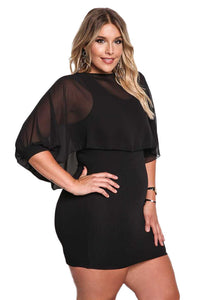 Sexy Black Plus Size Chiffon Layered Bodycon Dress