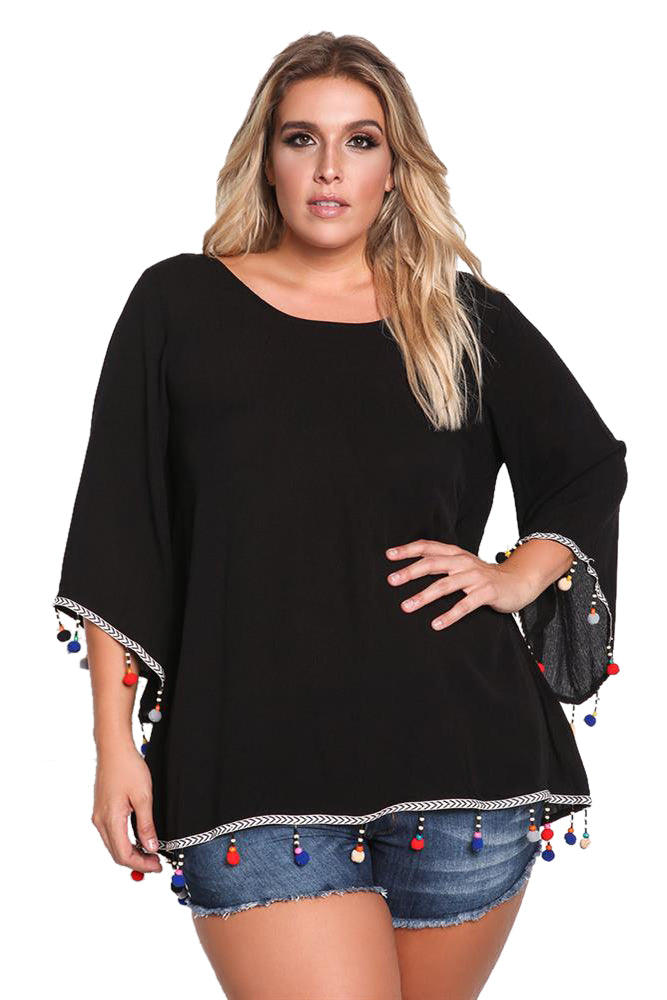 Sexy Black Plus Size Crepe Pom Pom Cross Strap Blouse – SEXY AFFORDABLE  CLOTHING