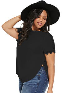 Sexy Black Plus Size Crochet-sleeved Top