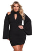 Sexy Black Plus Size Cut Out Bell Sleeve Bodycon Dress