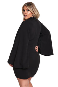 Sexy Black Plus Size Cut Out Bell Sleeve Bodycon Dress