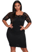 Sexy Black Plus Size Floral Lace Bodycon Dress