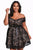Sexy Black Plus Size Floral Lace Flared Off Shoulder Dress