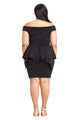 Sexy Black Plus Size Fold Over Off Shoulder Peplum Dress