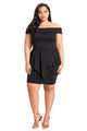 Sexy Black Plus Size Fold Over Off Shoulder Peplum Dress