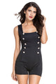Sexy Black Plus Size Gold Buttons Romper