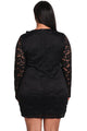 Sexy Black Plus Size Lace Faux Wrap Ruffle Dress