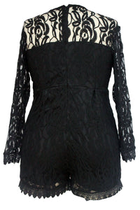 Sexy Black Plus Size Long Sleeve Lace Romper