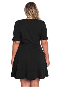 Sexy Black Plus Size Ruffle Surplice Wrap Dress