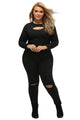 Sexy Black Plus Size Slit Long Sleeve Jumpsuit