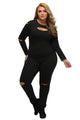 Sexy Black Plus Size Slit Long Sleeve Jumpsuit