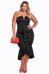 Sexy Black Plus Size Strapless Cascading Ruffle Hi-Lo Dress
