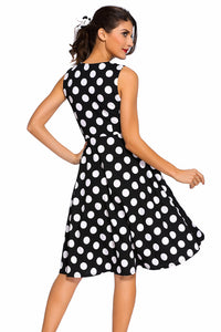 Sexy Black Polka Dot Bohemain Print Dress with Keyholes