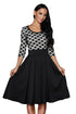 Sexy Black Polka Dots Scoop Neck Sleeved Casual Swing Dress