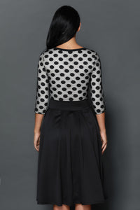 Sexy Black Polka Dots Scoop Neck Sleeved Casual Swing Dress