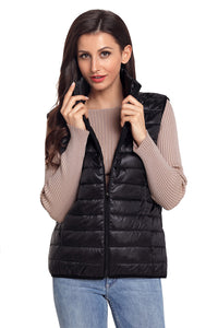 Sexy Black Quilted Cotton Down Vest
