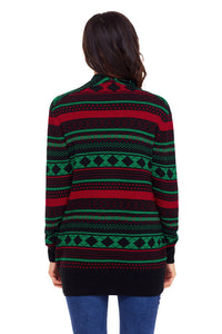 Sexy Black Red Green Geometric Knit Christmas Cardigan