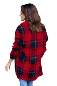 Sexy Black Red Plaid Pocket Style Coat