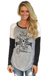 Sexy Black Reindeer Have Yourself a Merry Little Christmas Printed Blouse Top