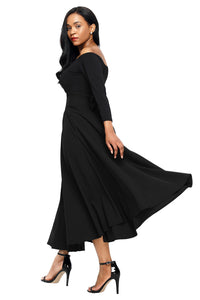 Sexy Black Retro High Waist Pleated Belted Maxi Skirt