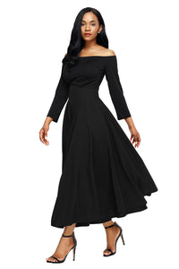 Sexy Black Retro High Waist Pleated Belted Maxi Skirt
