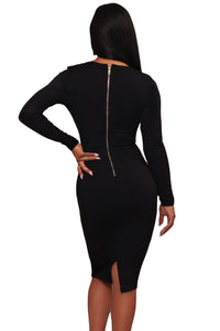 Sexy Black Rhinestone Embellishment Bodycon Midi Dress