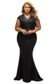 Sexy Black Rhinestone Front Bodice Scalloped Neckline Plus Dress