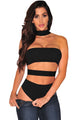 Sexy Black Ribbed Cut Out Choker Bodysuit