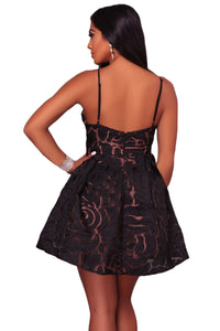 Sexy Black Rose Lace Illusion Sexy Skater Dress