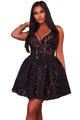 Sexy Black Rose Lace Illusion Sexy Skater Dress