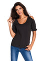 Sexy Black Round Neck Cold Shoulder Oversize Top
