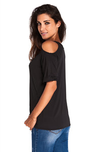 Sexy Black Round Neck Cold Shoulder Oversize Top