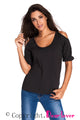Sexy Black Round Neck Cold Shoulder Oversize Top