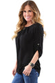 Sexy Black Ruched Detail Pin up Sleeve Front Blouse