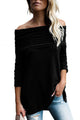 Sexy Black Ruched Off Shoulder Long Sleeve Top