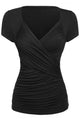 Sexy Black Ruched Short Sleeve Wrap Top