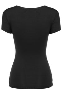 Sexy Black Ruched Short Sleeve Wrap Top